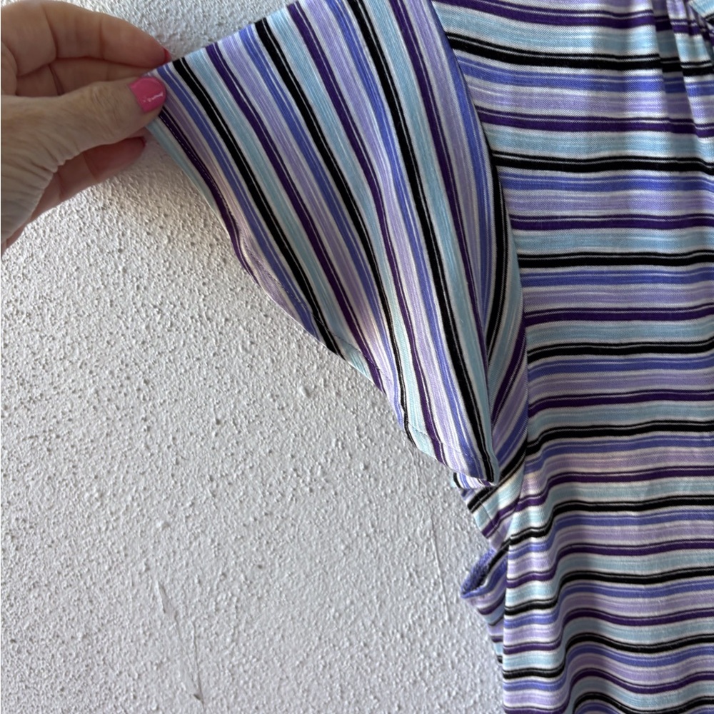 White House Black Market V Neck Flutter Sleeves XL Stripe Tee Casual Beach NWT - Picture 6 of 10